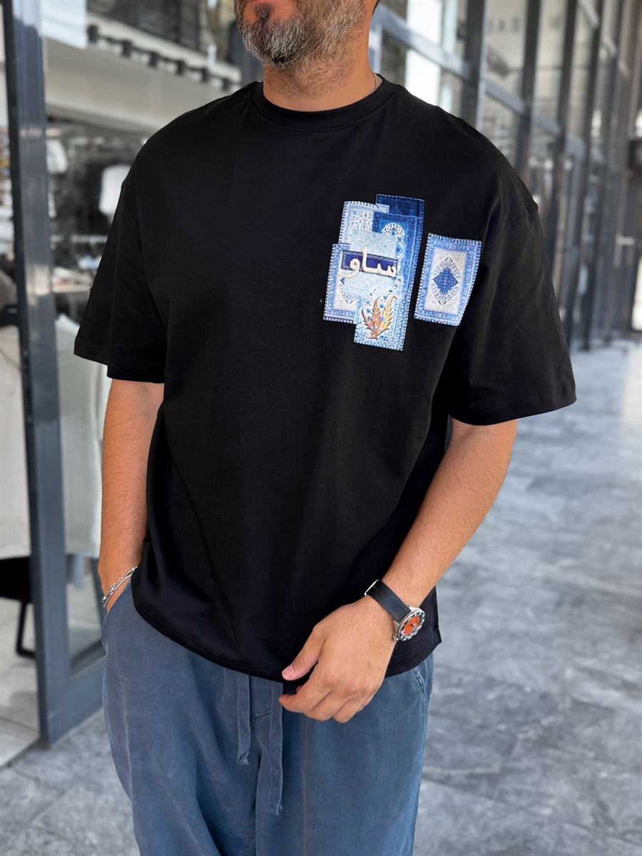 Black Back Ottoman Patch Oversize T-Shirt SW-5081
