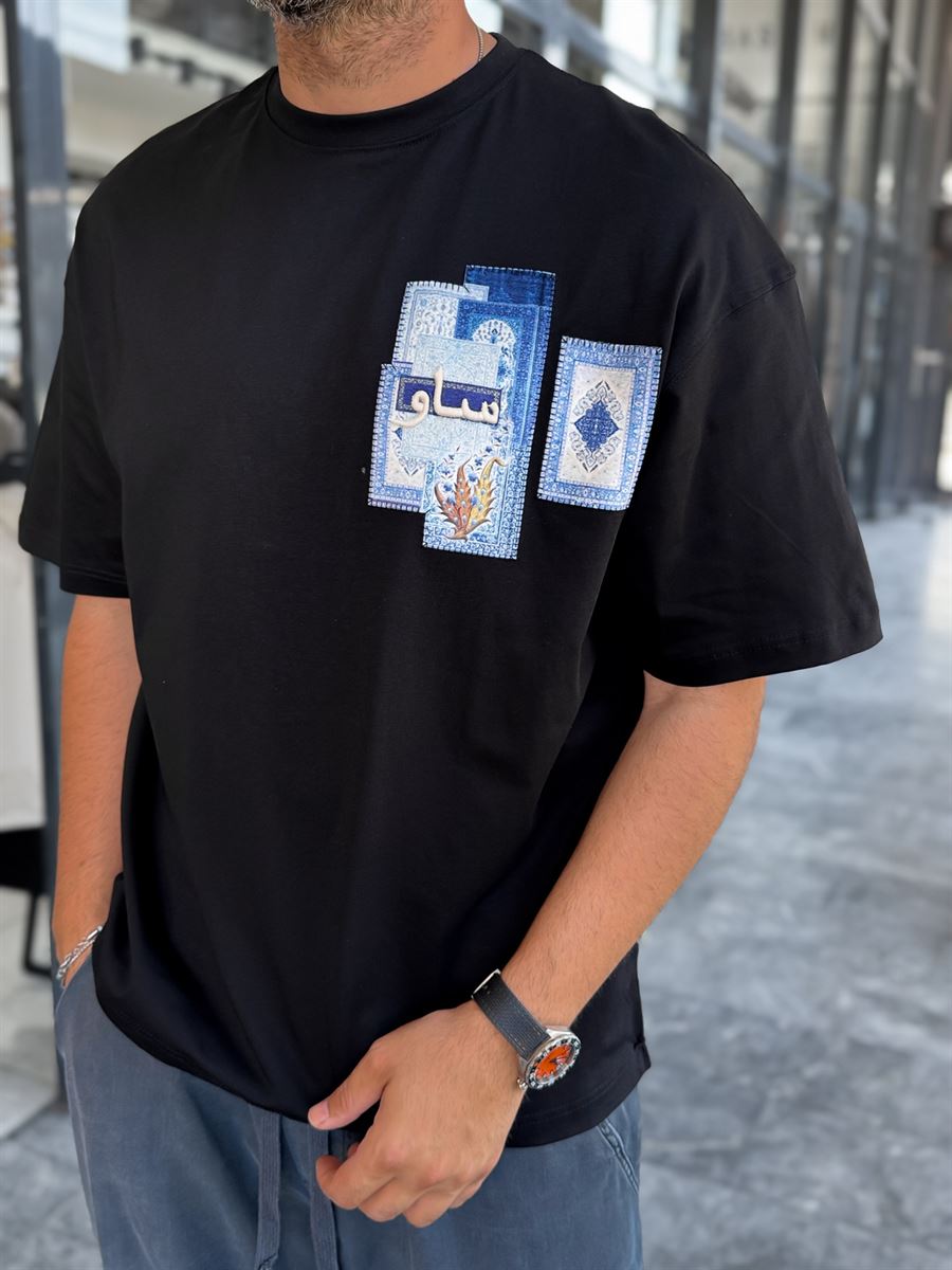 Black Back Ottoman Patch Oversize T-Shirt SW-5081