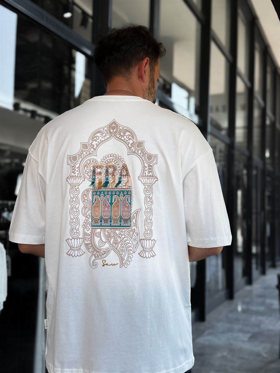 White Era Ethnic Embossed Oversize T-Shirt SW-5161