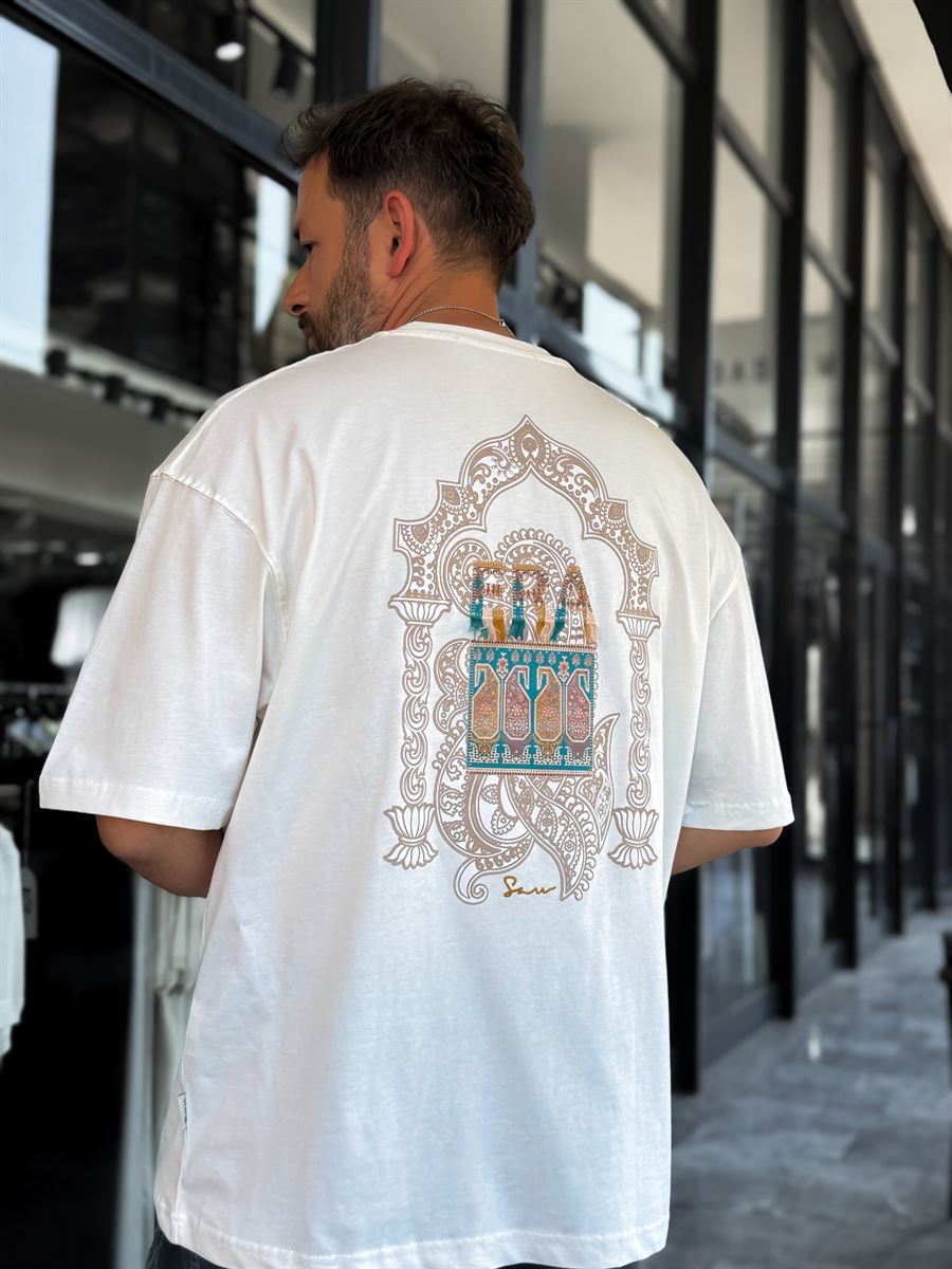 White Era Ethnic Embossed Oversize T-Shirt SW-5161