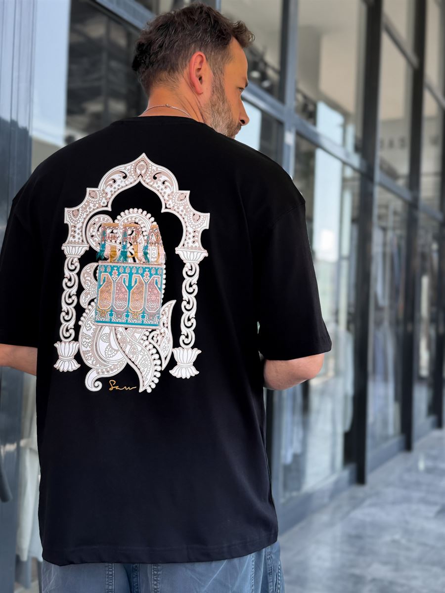 Black Era Ethnic Embossed Oversize T-Shirt SW-5161