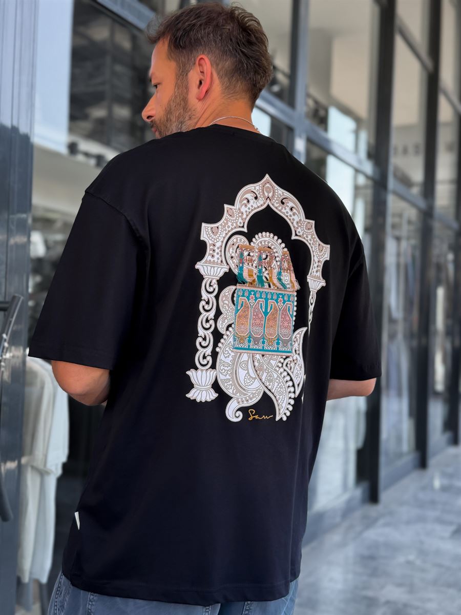 Black Era Ethnic Embossed Oversize T-Shirt SW-5161