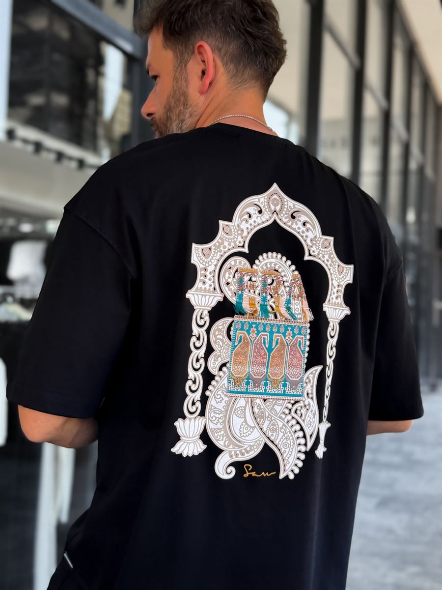 Black Era Ethnic Embossed Oversize T-Shirt SW-5161