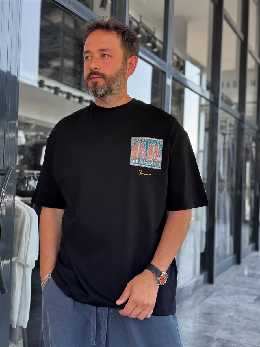 Black Era Ethnic Embossed Oversize T-Shirt SW-5161