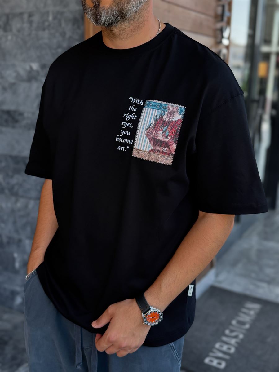 Black Oversize T-Shirt with Art Back Detail SW-5151
