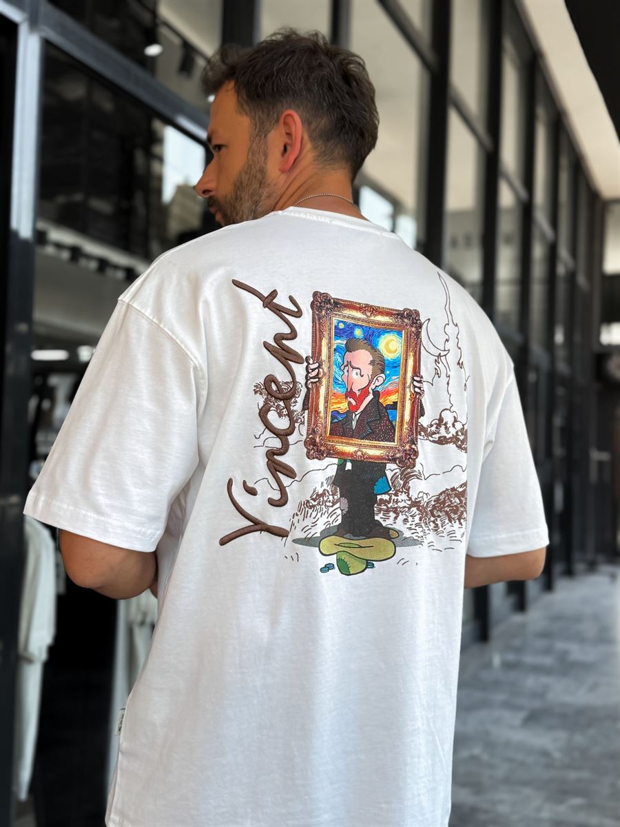 White Cartoon Van Gogh Oversize T-Shirt SW-5175