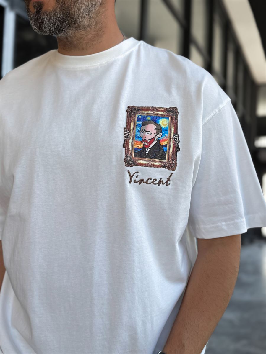 White Cartoon Van Gogh Oversize T-Shirt SW-5175