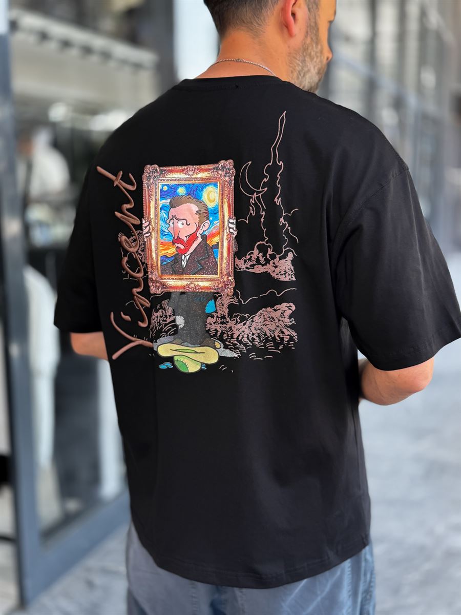 Black Cartoon Van Gogh Oversize T-Shirt SW-5175