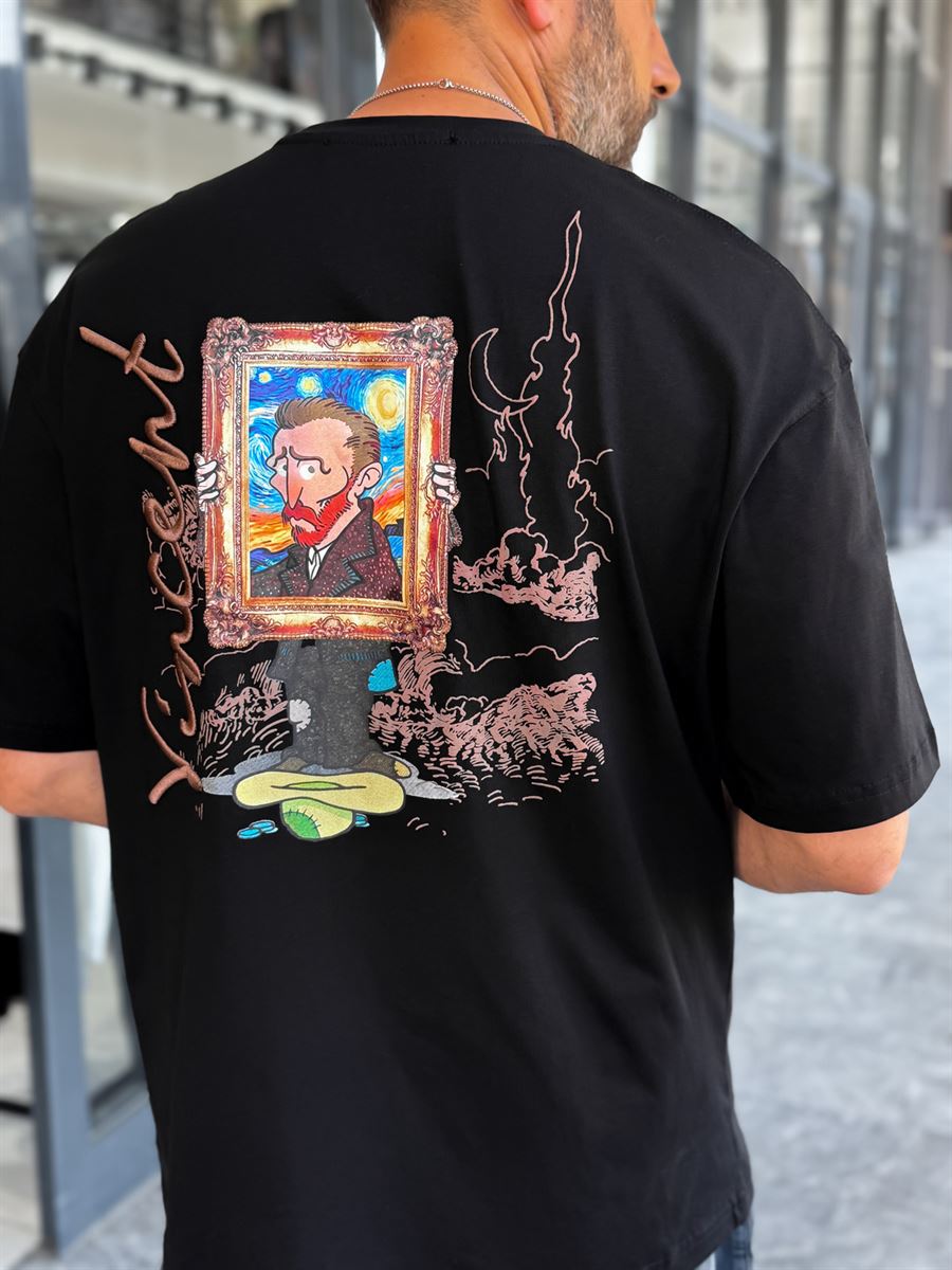 Black Cartoon Van Gogh Oversize T-Shirt SW-5175