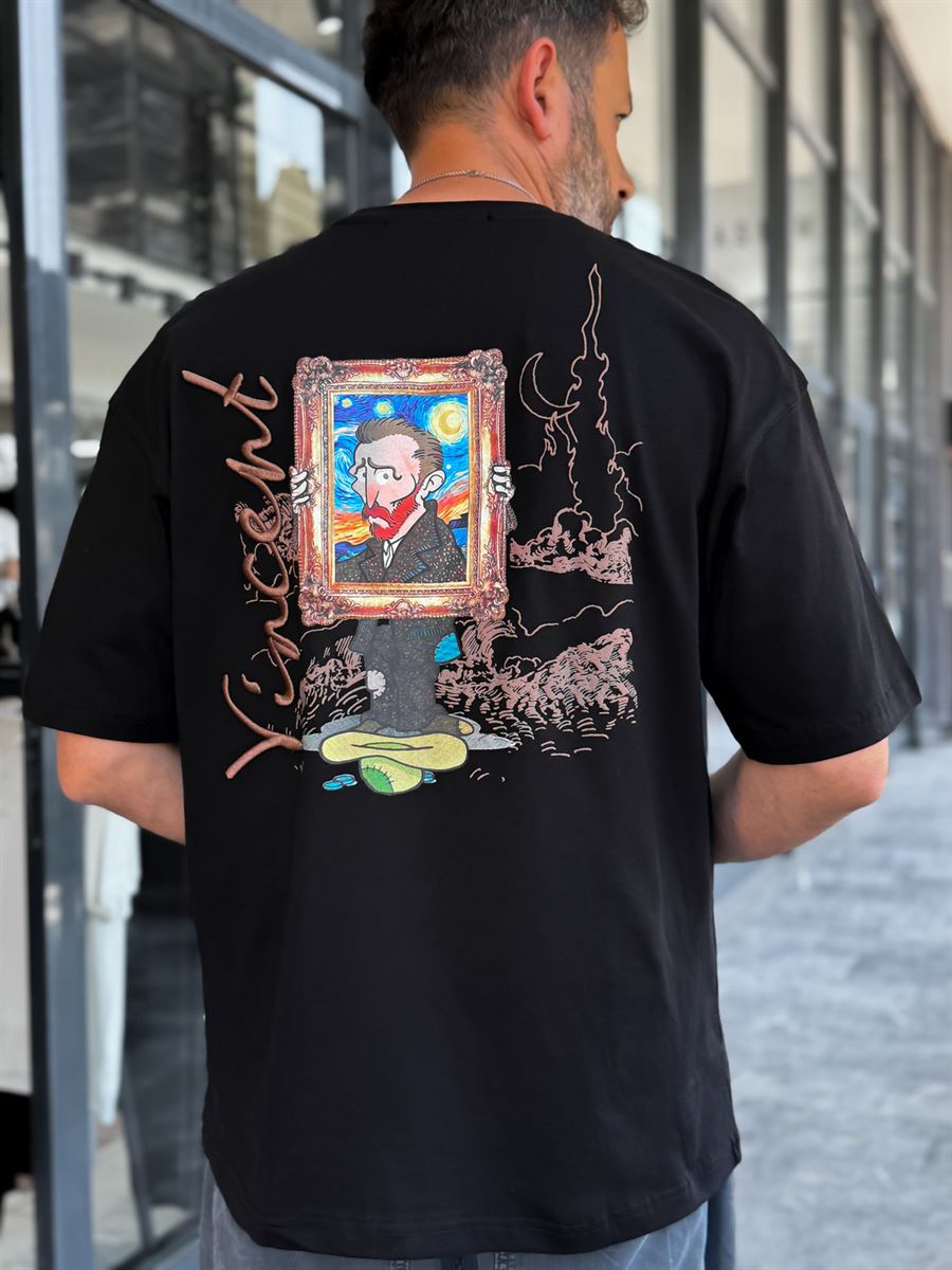 Black Cartoon Van Gogh Oversize T-Shirt SW-5175