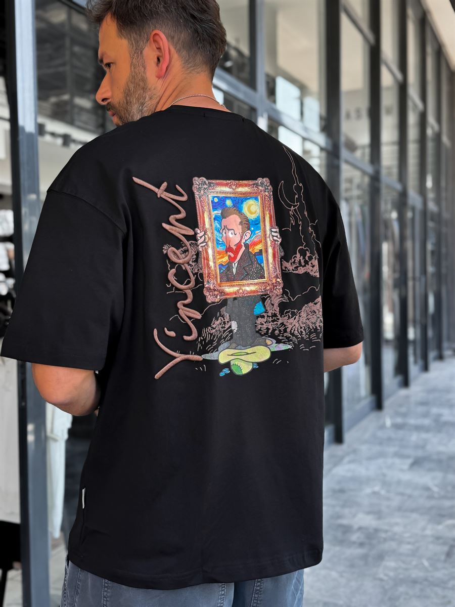 Black Cartoon Van Gogh Oversize T-Shirt SW-5175