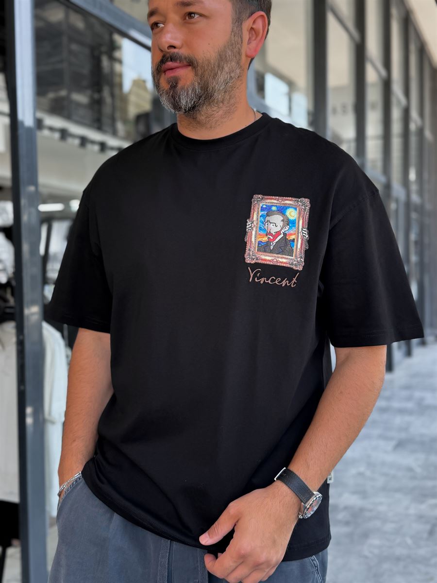 Black Cartoon Van Gogh Oversize T-Shirt SW-5175