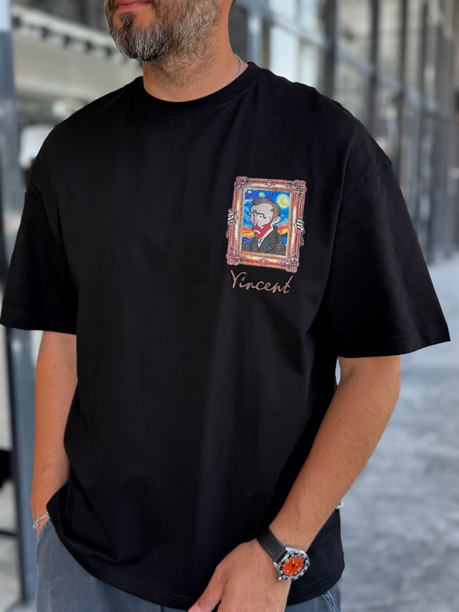 Black Cartoon Van Gogh Oversize T-Shirt SW-5175