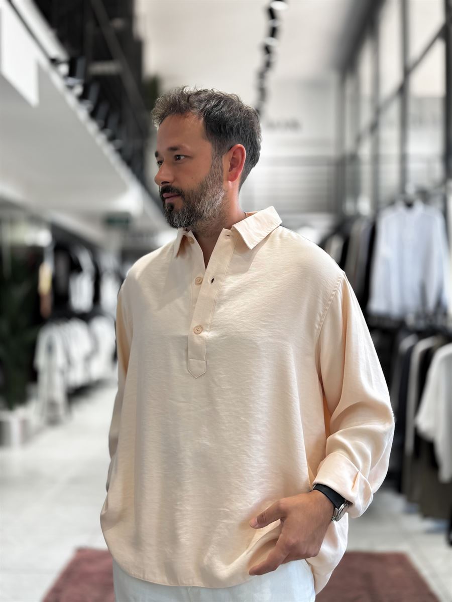 Beige Half-Button Oversize Shirt SW-1595