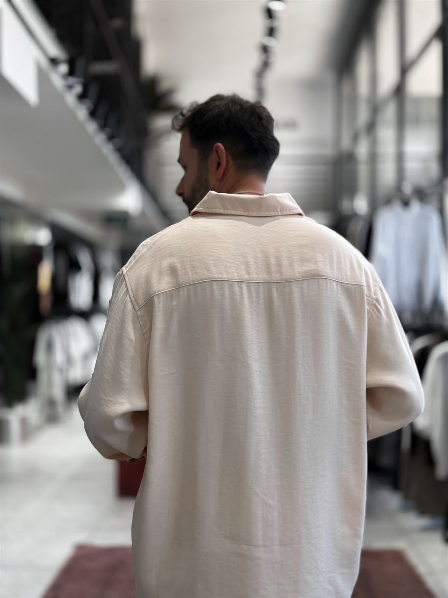 Beige Half-Button Oversize Shirt SW-1595