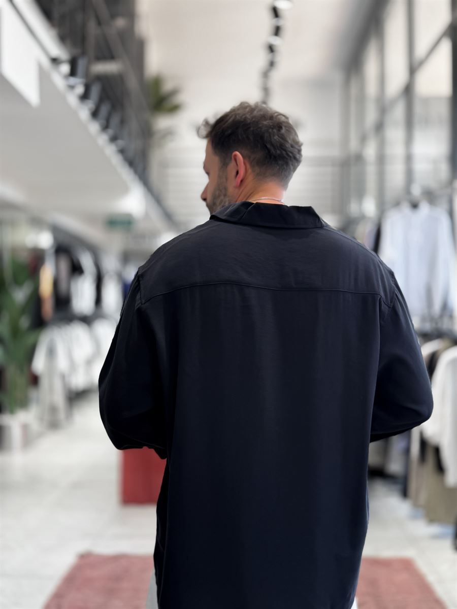 Black Half-Button Oversize Shirt SW-1595