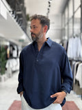 Navy Blue Half-Button Oversize Shirt SW-1595