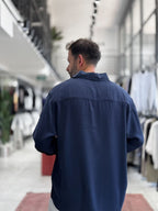 Navy Blue Half-Button Oversize Shirt SW-1595