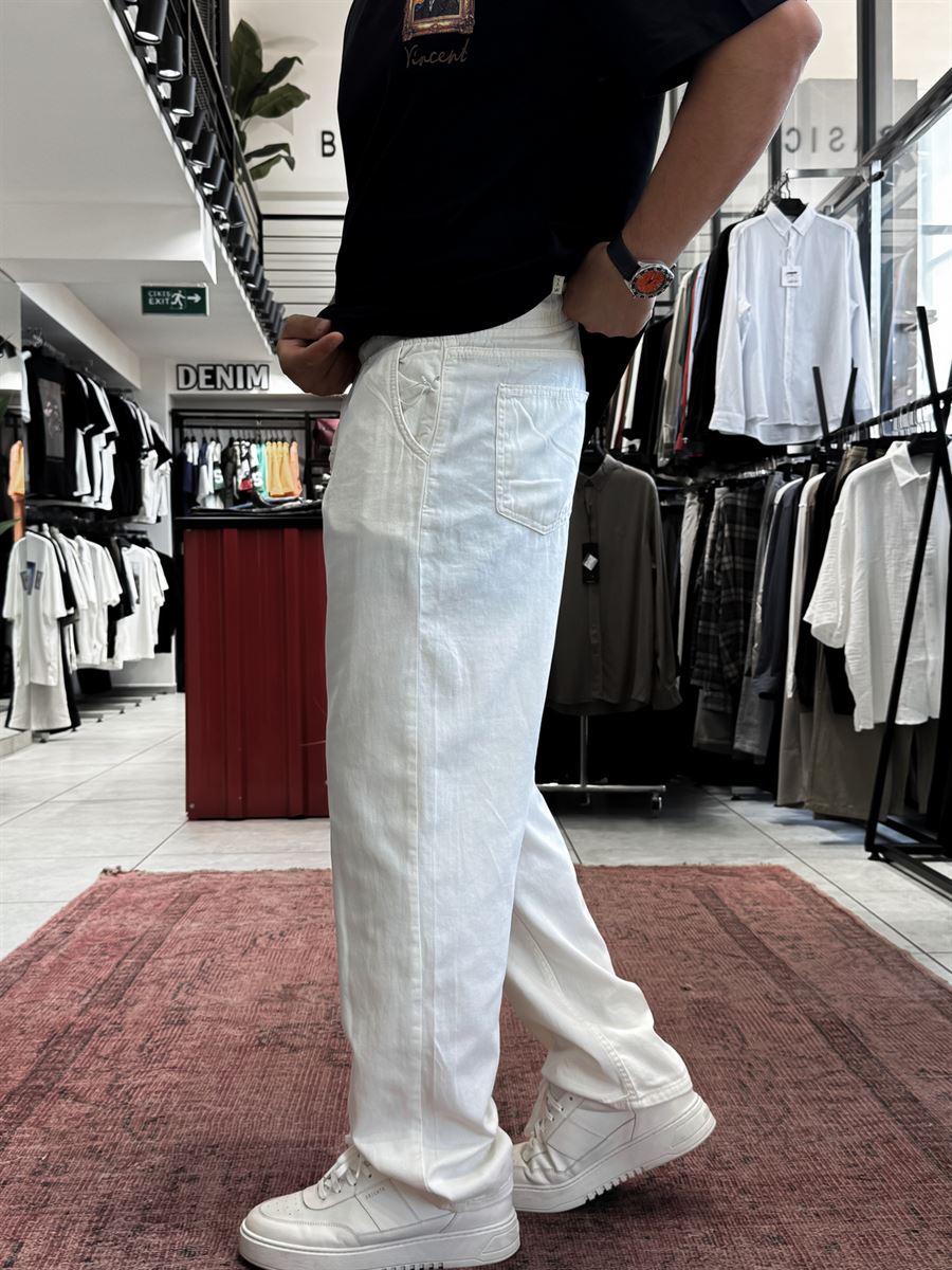 Ecru Slim Gabardine Trousers WE-2852