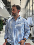 Blue Striped Waffle Fabric Shirt TW-1221