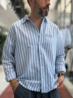 Blue Striped Waffle Fabric Shirt TW-1221