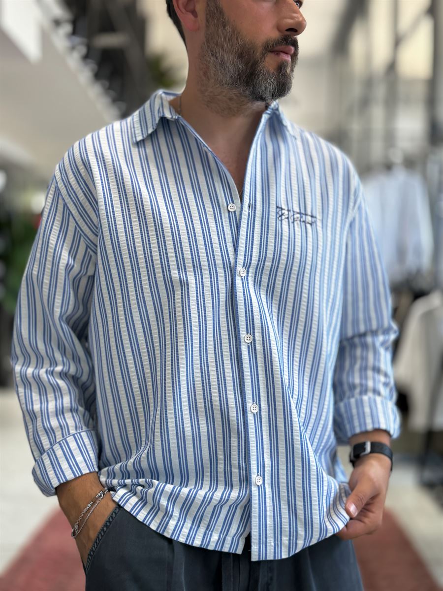 Blue Striped Waffle Fabric Shirt TW-1221