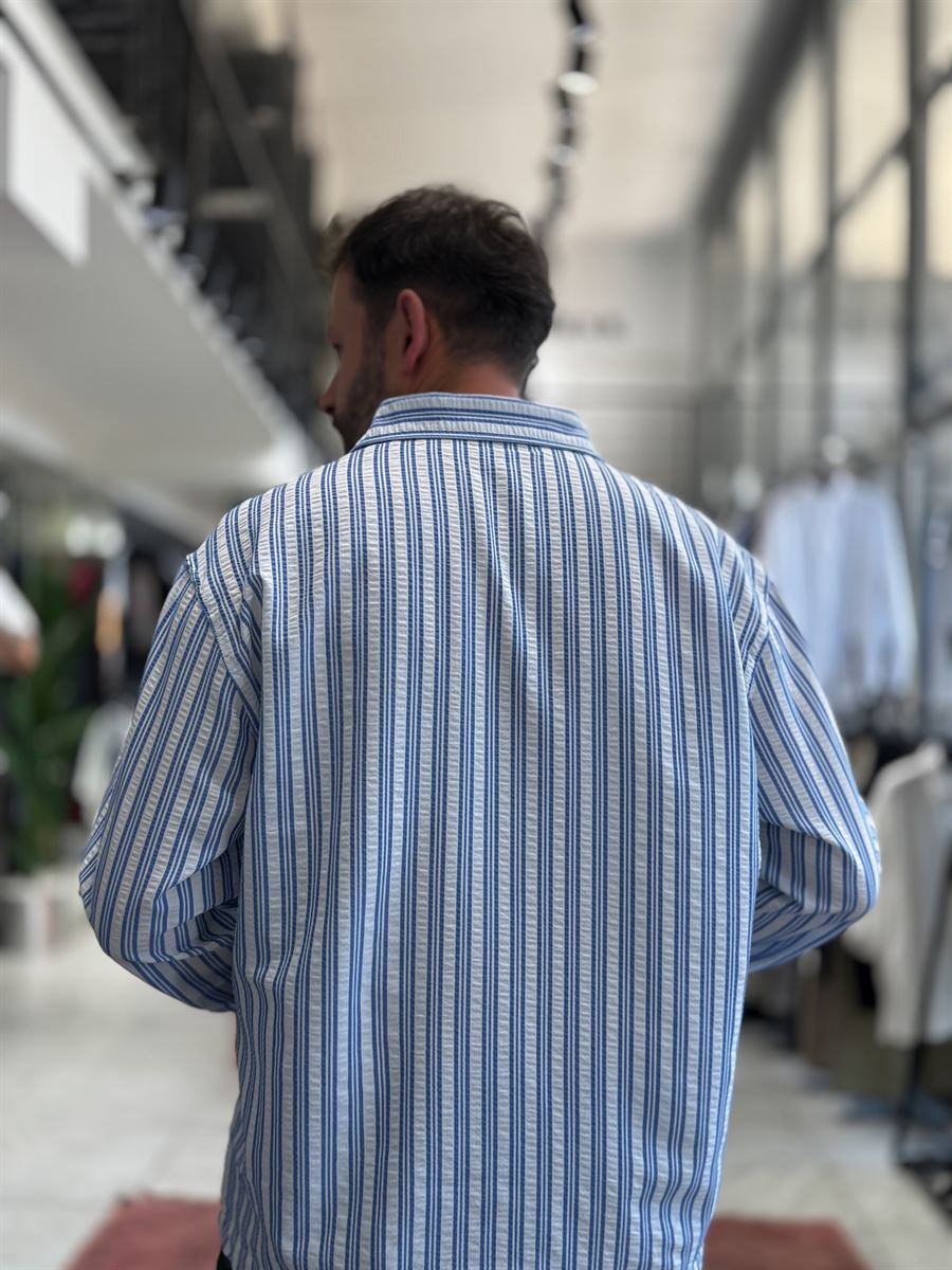 Blue Striped Waffle Fabric Shirt TW-1221