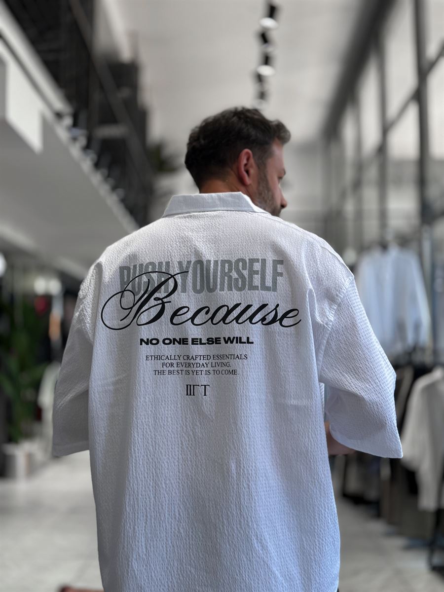 White Back Printed Waffle Fabric Shirt TW-1206