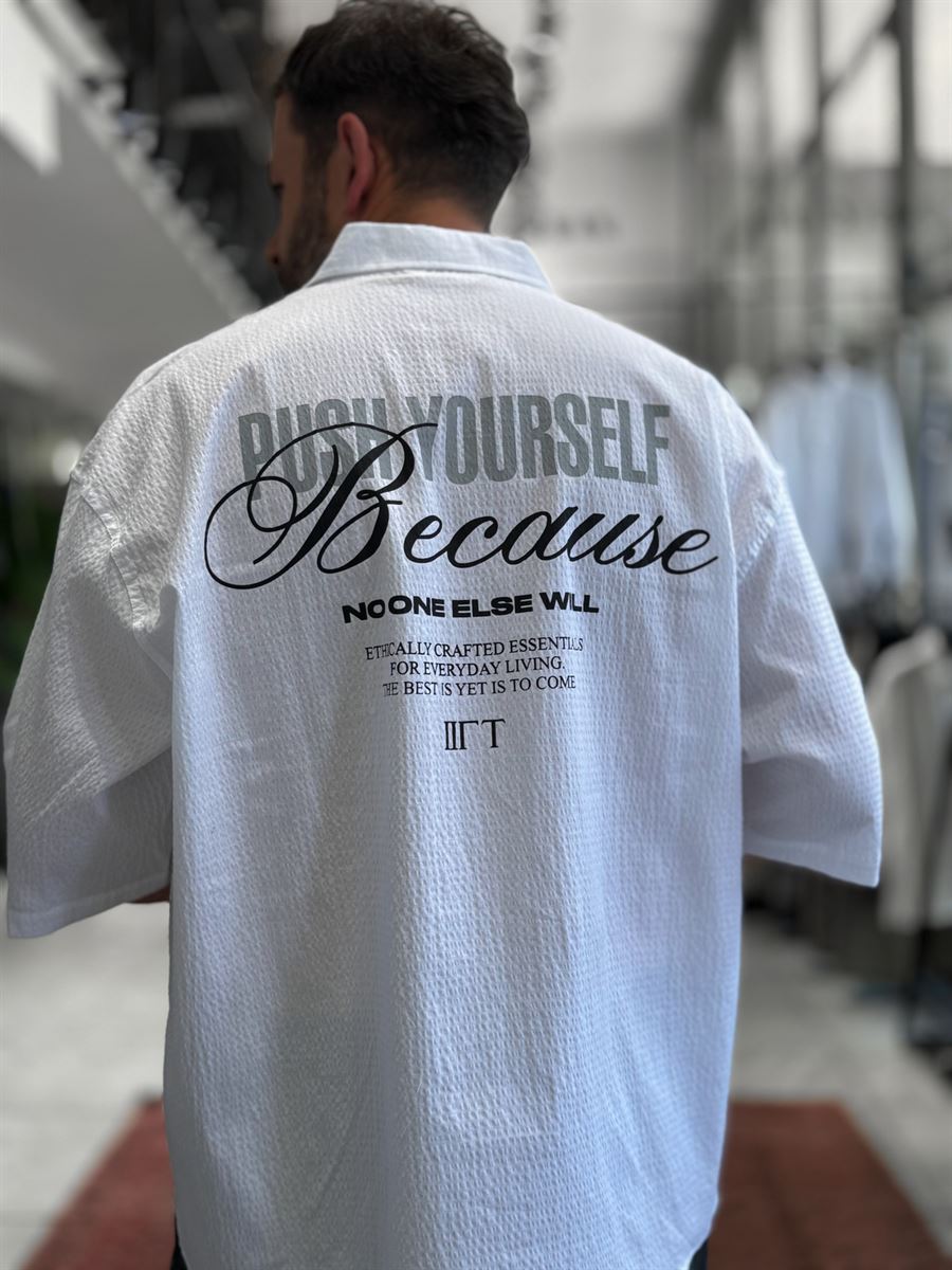 White Back Printed Waffle Fabric Shirt TW-1206