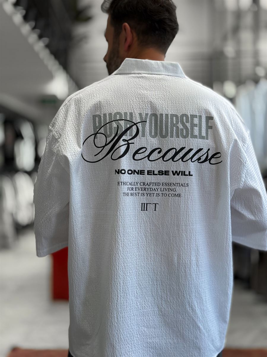 White Back Printed Waffle Fabric Shirt TW-1206