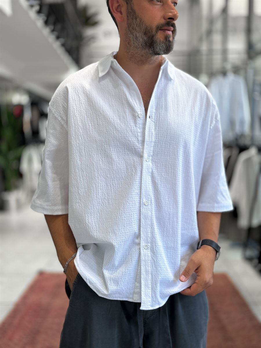 White Back Printed Waffle Fabric Shirt TW-1206