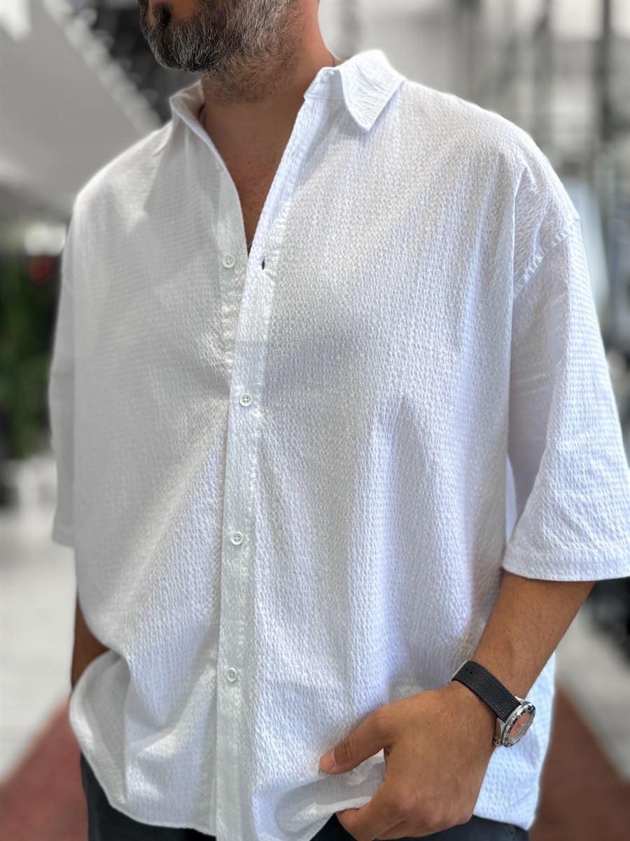 White Back Printed Waffle Fabric Shirt TW-1206