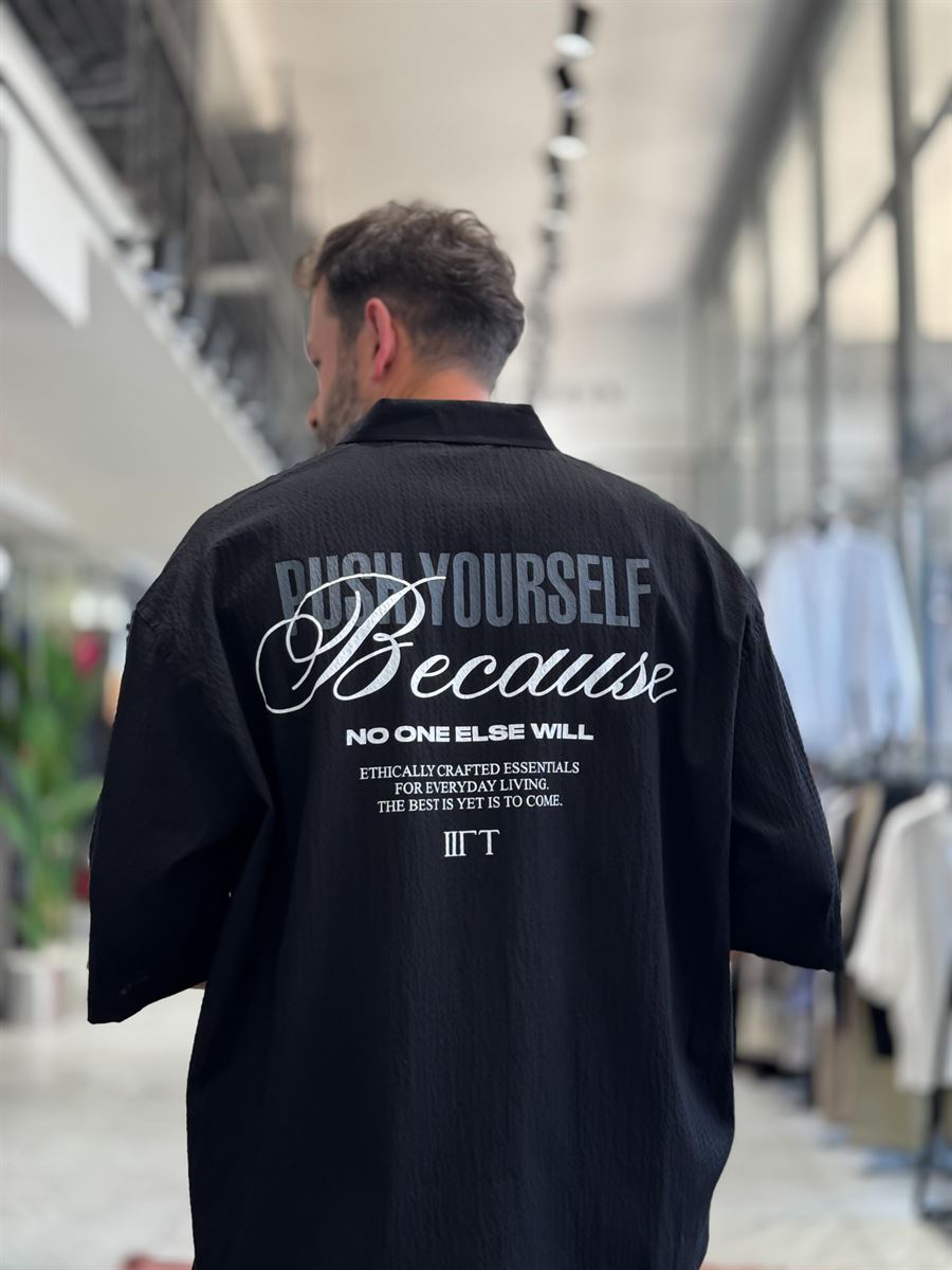 Black Back Printed Waffle Fabric Shirt TW-1206