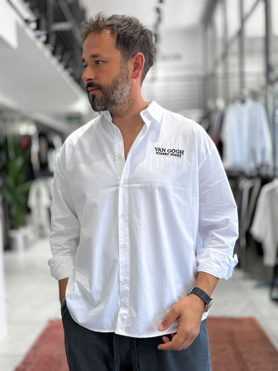 White Van Gogh Print Oversize Shirt TW-1208