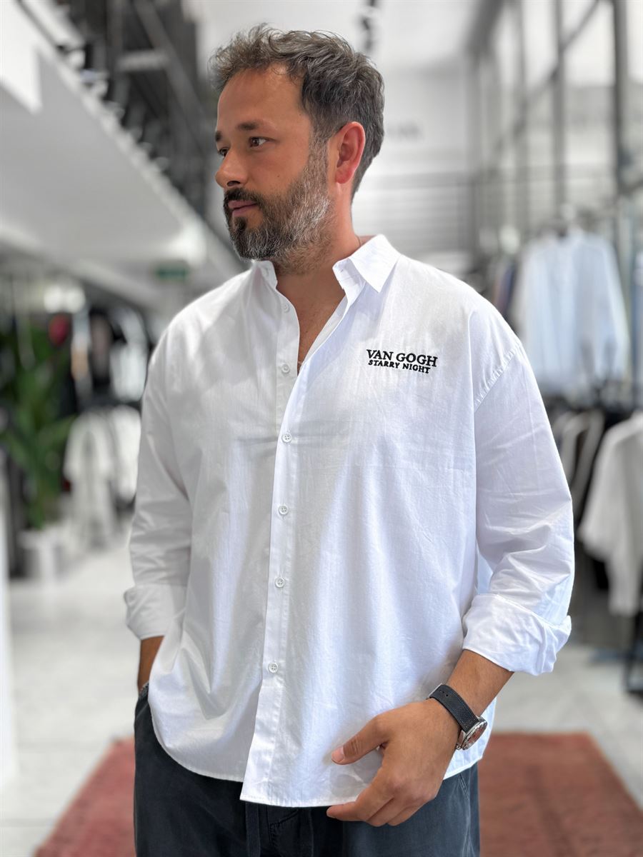 White Van Gogh Print Oversize Shirt TW-1208