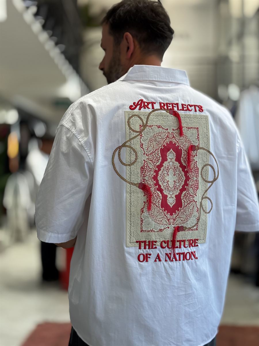 White Culture Embroidered Short-Sleeved Shirt TW-1210