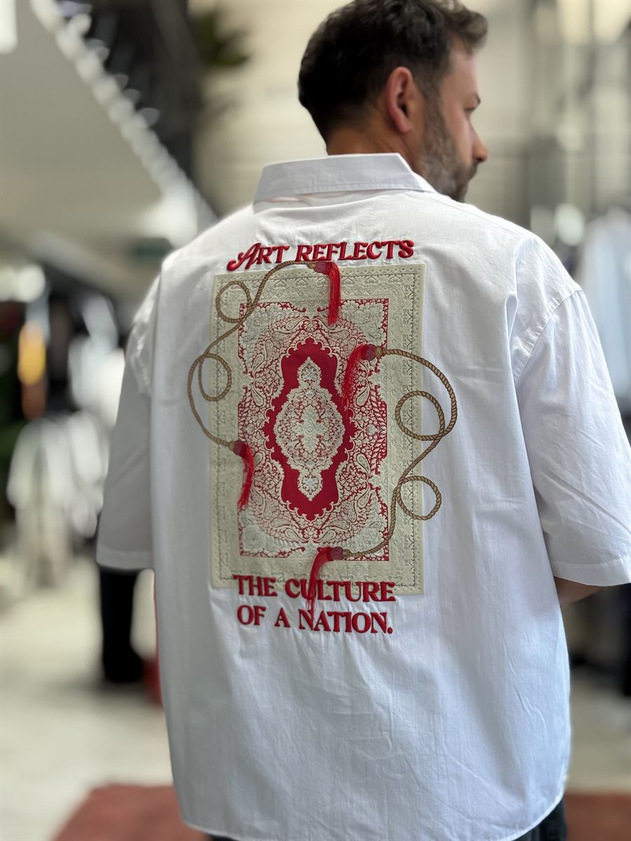 White Culture Embroidered Short-Sleeved Shirt TW-1210