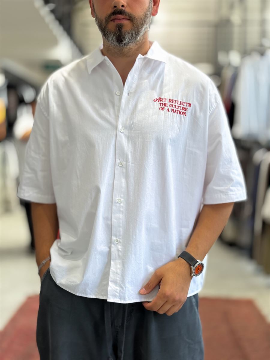 White Culture Embroidered Short-Sleeved Shirt TW-1210