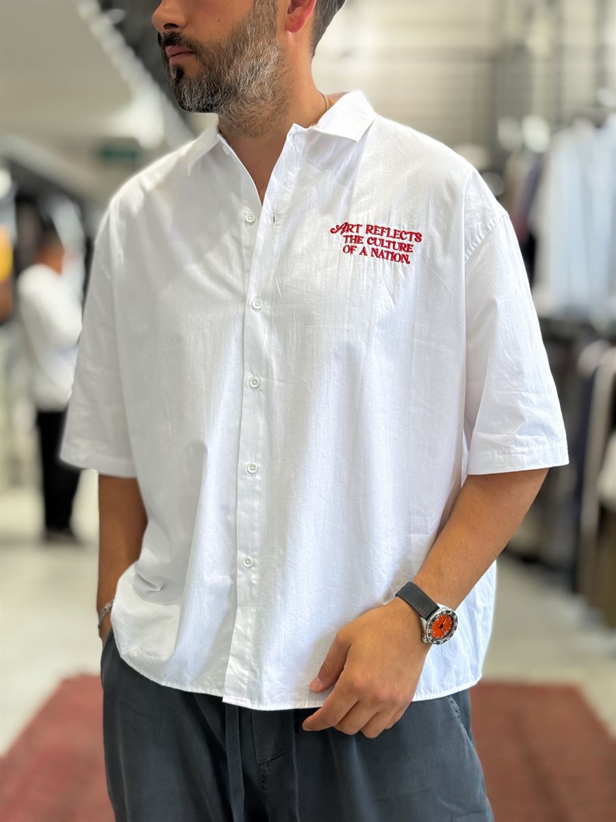 White Culture Embroidered Short-Sleeved Shirt TW-1210