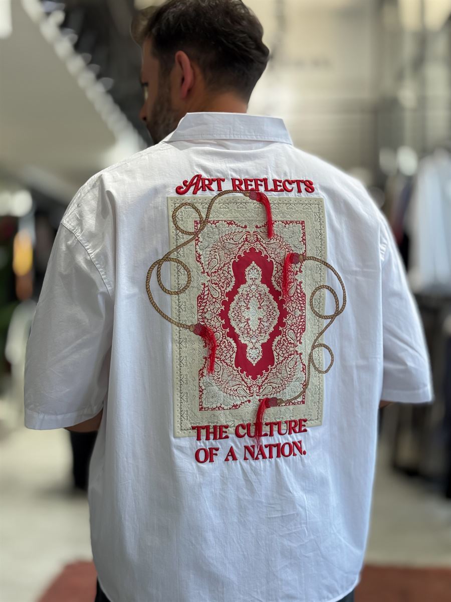 White Culture Embroidered Short-Sleeved Shirt TW-1210