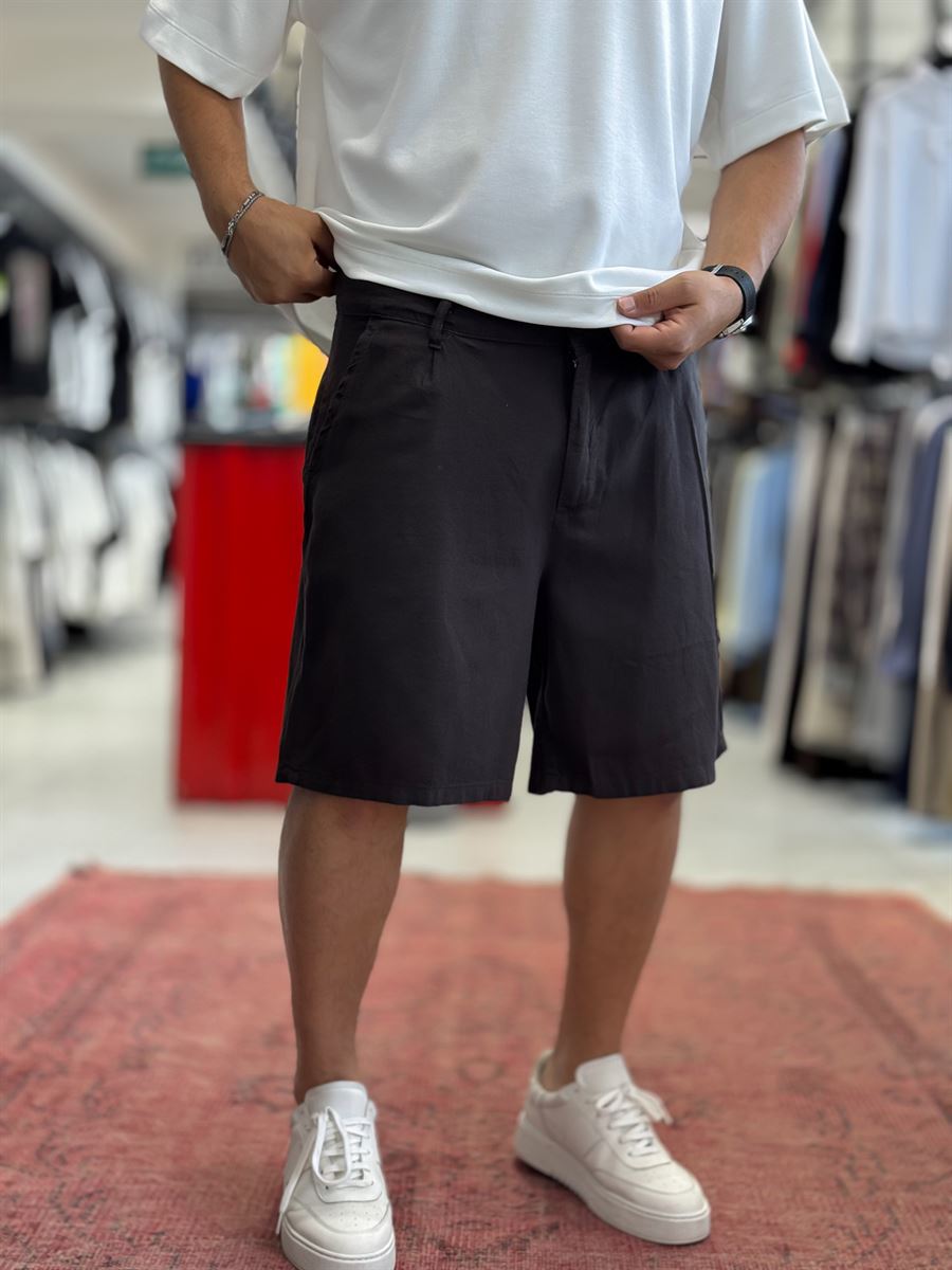 Coffee Brown Linen Loose Fit Shorts DF-3418