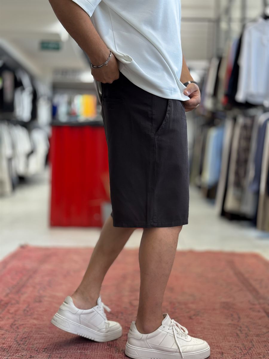 Coffee Brown Linen Loose Fit Shorts DF-3418