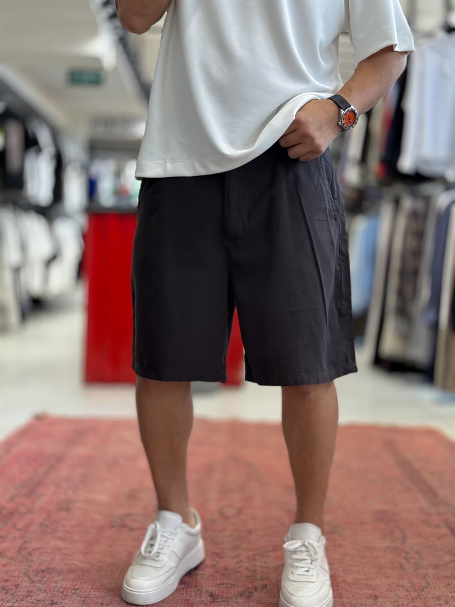 Coffee Brown Linen Loose Fit Shorts DF-3418