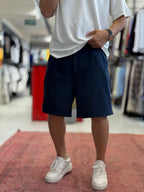 Navy Blue Linen Loose Fit Shorts DF-3418