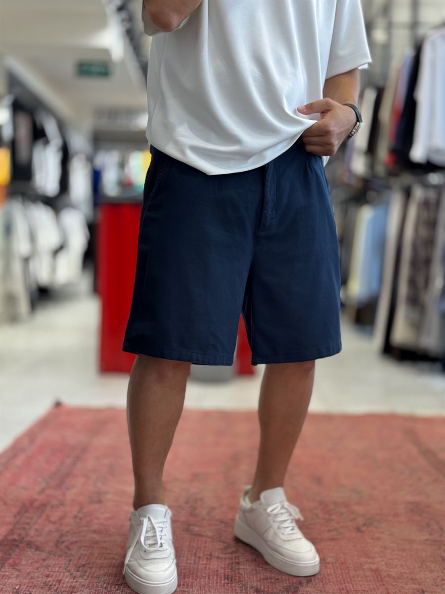 Navy Blue Linen Loose Fit Shorts DF-3418