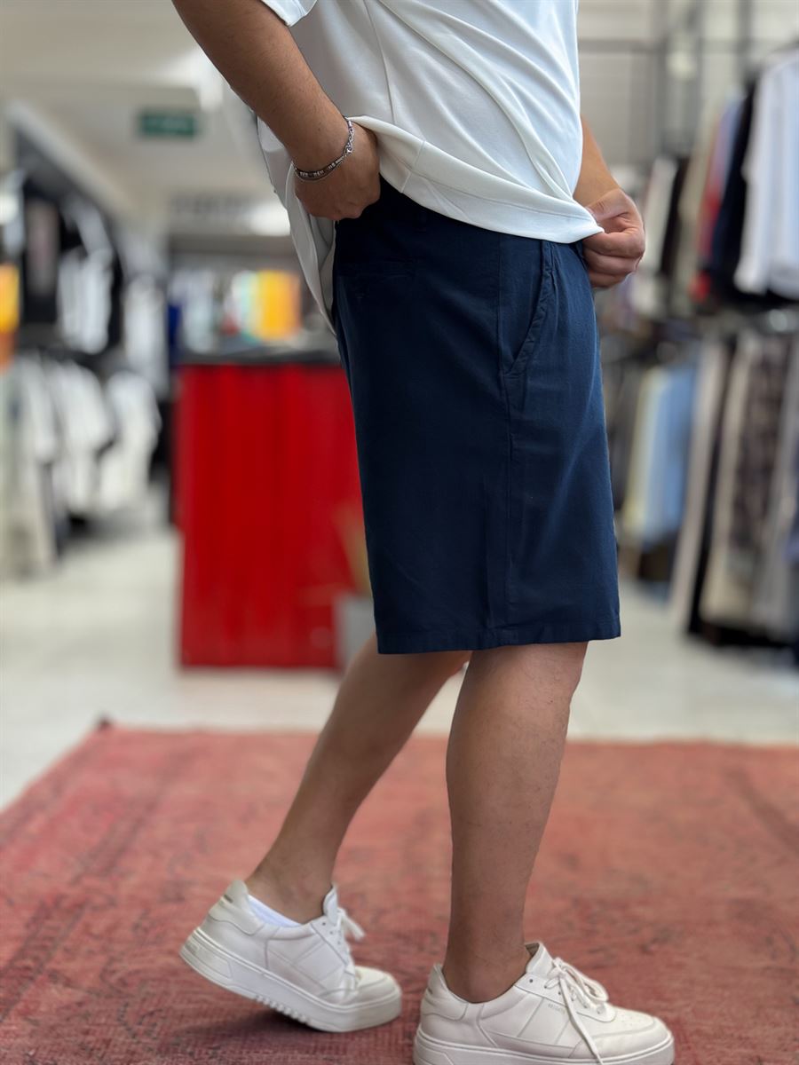 Navy Blue Linen Loose Fit Shorts DF-3418