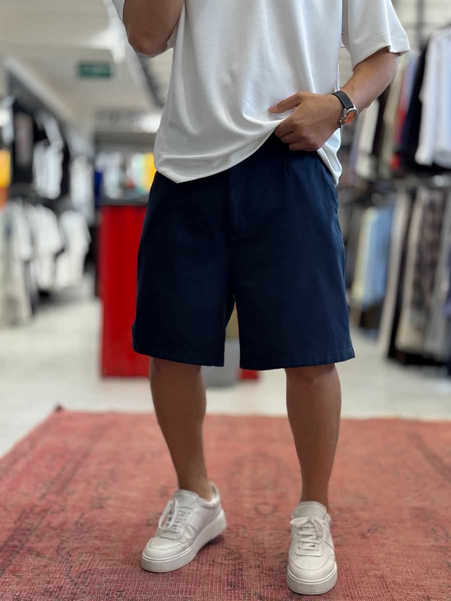 Navy Blue Linen Loose Fit Shorts DF-3418