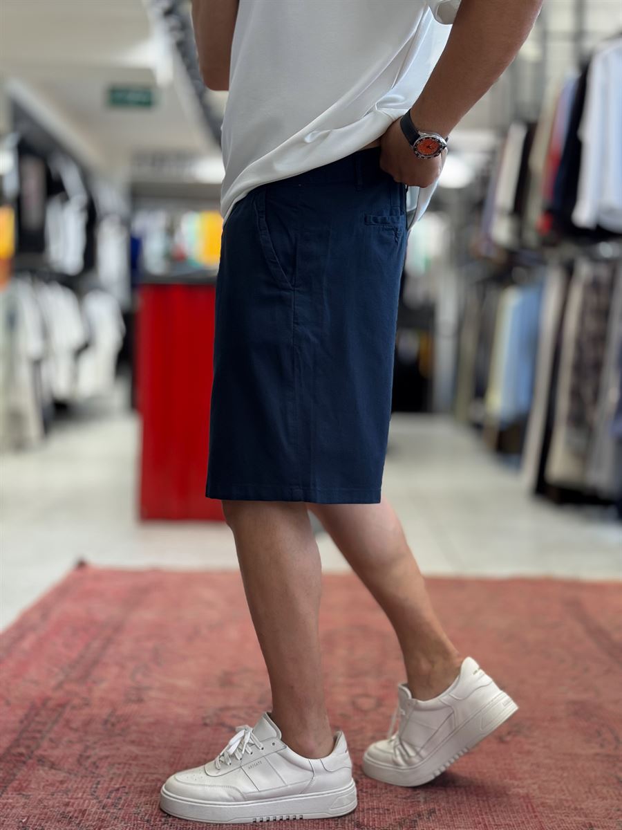 Navy Blue Linen Loose Fit Shorts DF-3418