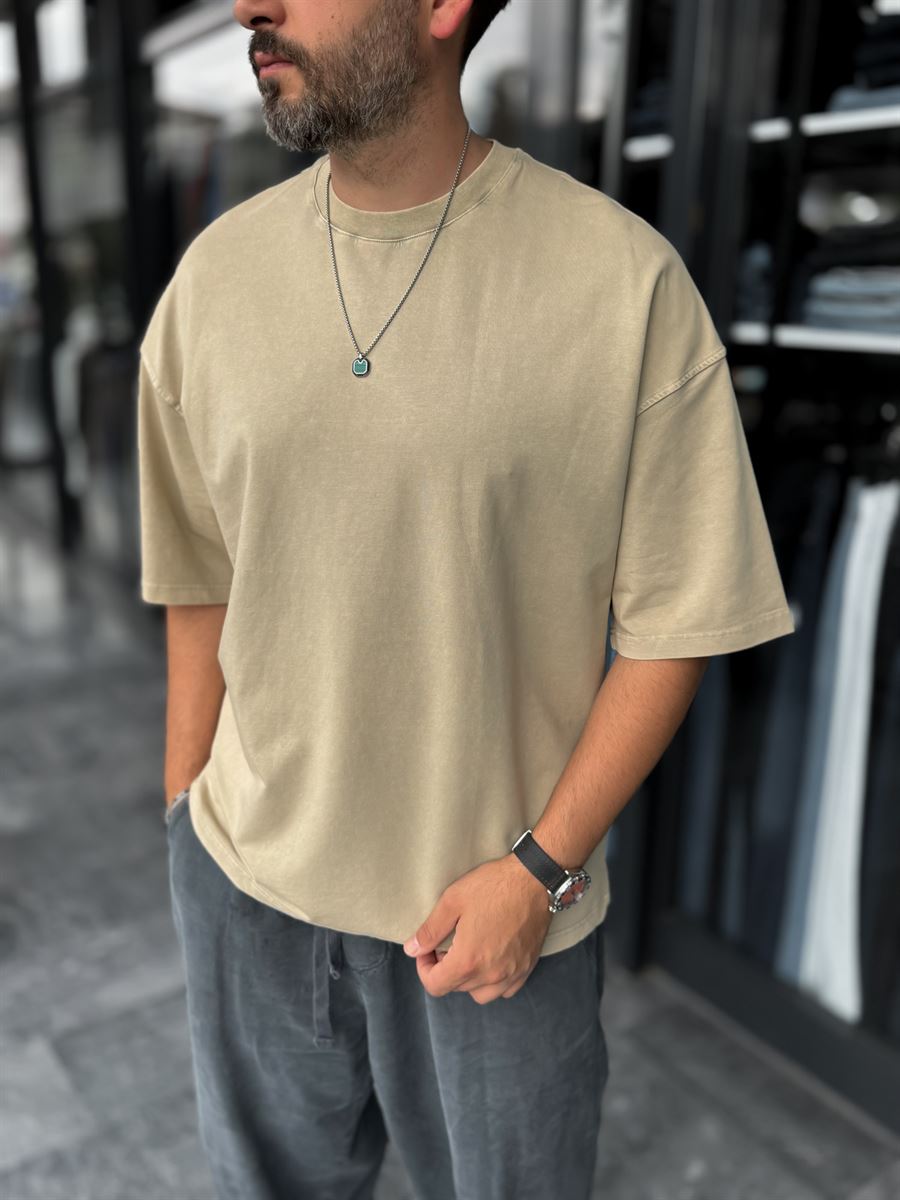 Beige Washed Oversize T-Shirt DF-2180