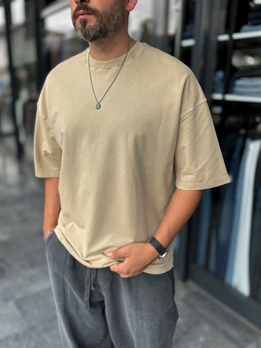 Beige Washed Oversize T-Shirt DF-2180